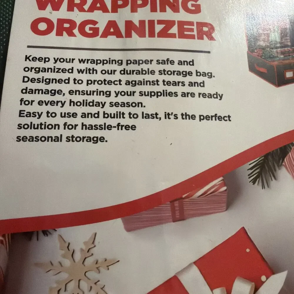 HOLDN' STORAGE Premium Wrapping Paper Storage Container - Green/Red Trim